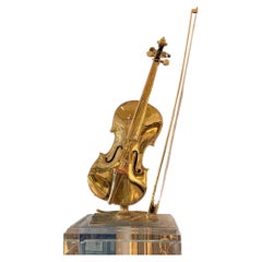 1960's Italian Polished Bronze Violin Sculpture on Acrylic Base.