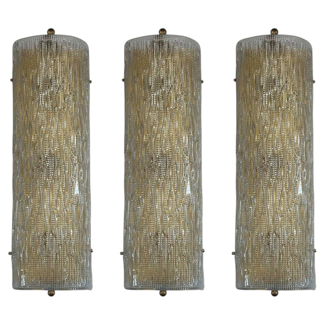 Set of Three Vintage Italian Murano Glass Sconces, c. 1970's For Sale