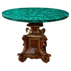 Late 19th Century Italian Carved Wood Base & Malachite Top Center Table