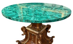 Late 19th Century Italian Carved Wood Base & Malachite Top Center Table