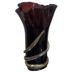 Signed Camozzo Dark Amethyst & Gold Fleck Murano Glass Vase. Italy, Late 20th C.