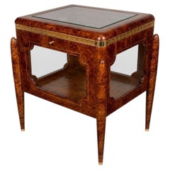 Versace Style Burl & Brass Greek Key Display Curio Vitrine. Italy, 20th Century.