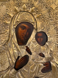 Russian Oklad Icon of the Tikhvin Mother of God. Late 19th Century.