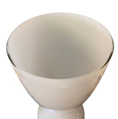 Large Murano White Glass Vase with Clear Faceted Knop, Italy, Circa 1970's.