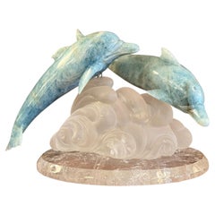 Scultura di delfino in acquamarina e cristallo di rocca di Manfred Wild, Germania, fine del XX secolo.