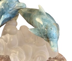 Scultura di delfino in acquamarina e cristallo di rocca di Manfred Wild, Germania, fine del XX secolo.