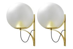 Four Italian Mid-Century Murano Glass & Brass Sconces Attributed to Seguso.
