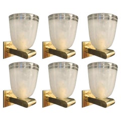 Set of Six Italian Mid-Century Murano Glass & Brass Sconces. Barovier e Toso.