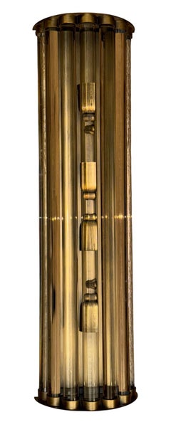 Large Italian Mid-Century Modern Brass and Glass Rods Wall Sconce, 1970's.
