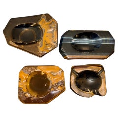 Set of Four Mid-Century Italian Carved Tiger Eye Stone Catchall Trays.