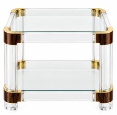 Pair of Charles Hollis Jones Lucite, Glass & Brass Two-Tier Side Tables, 1970's.