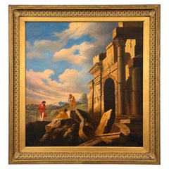 Eugene Califano Allegorical Scene with Classical Ruins Oil on Canvas. 20th C.