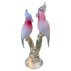 Renato Anatra Murano Glass Cockatoo Sculpture in Pink & Opalescent. circa 1970's
