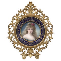 19th Century Vienna Porcelain Portrait Plate in Giltwood Frame Signed F. Fenner.