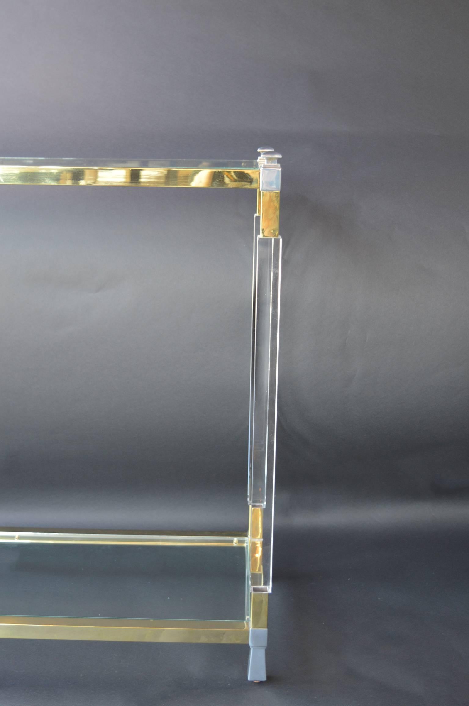 American Lucite and Brass Console Table