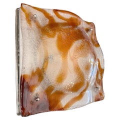 Mazzega Amber & Clear Murano Glass Wall Sconce or Flush Mount, Italy, 1970's.