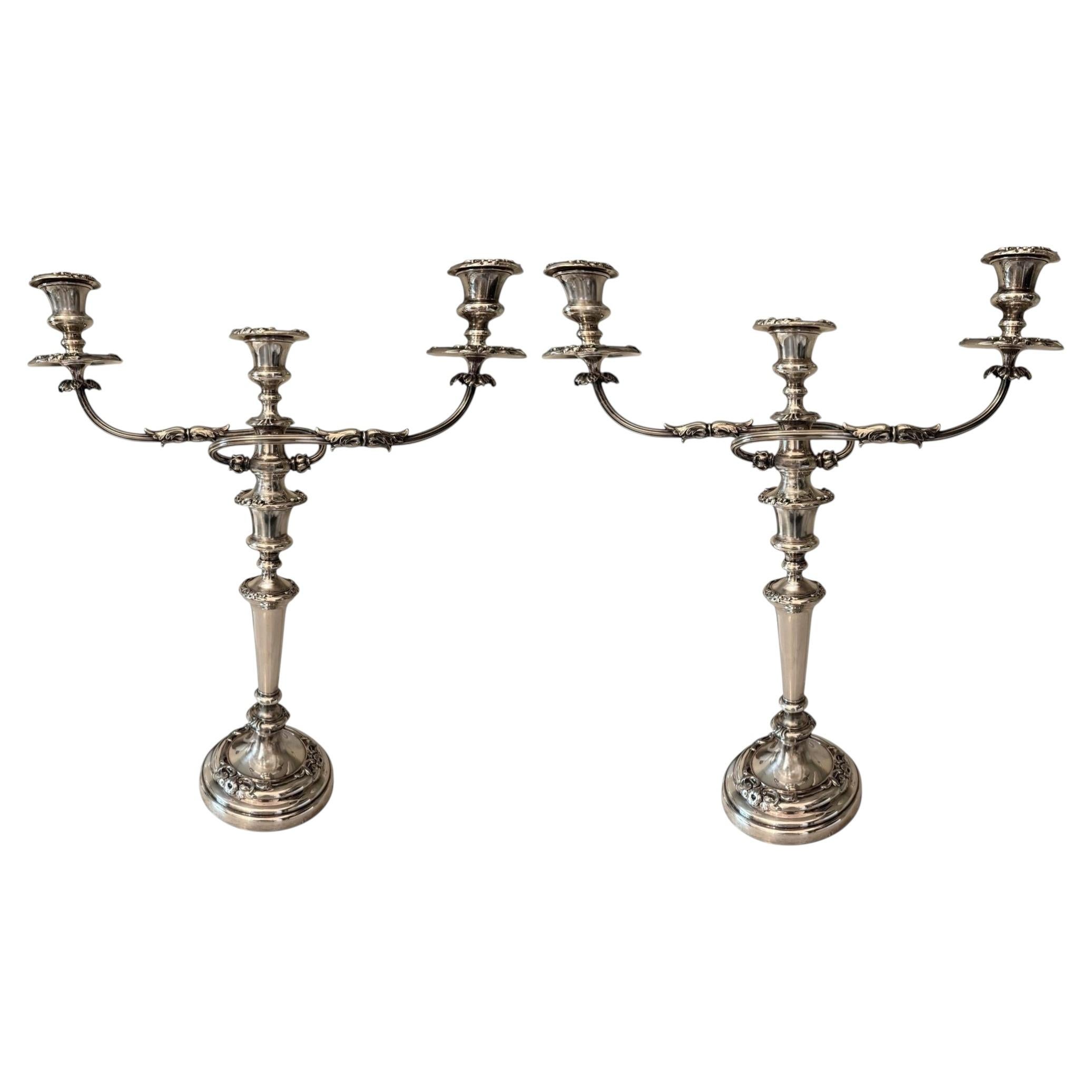 Pair of Silver Candelabras with Floral Detailing, France, Mid-20th Century. For Sale