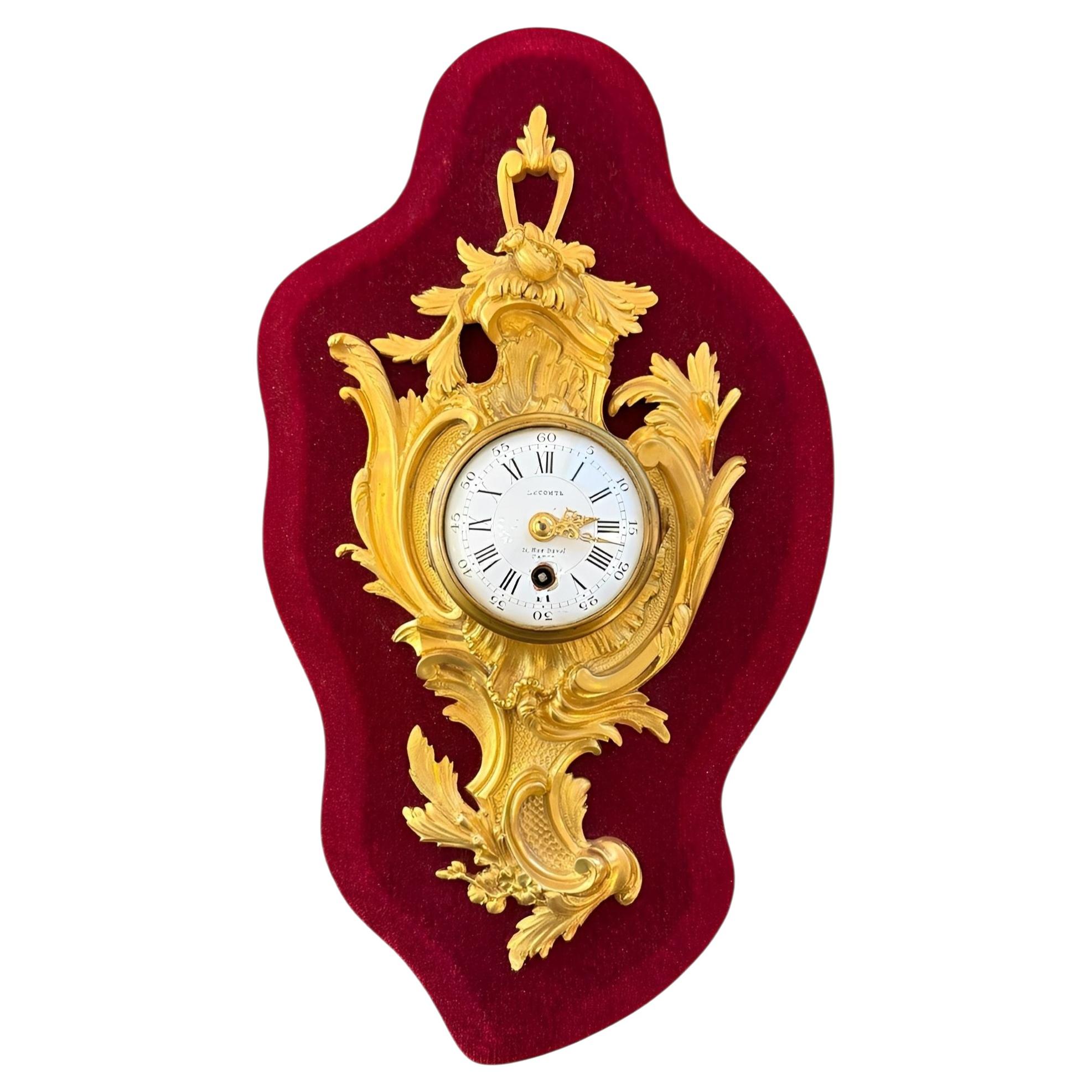 French Louis XV Style Ormolu Cartel Wall Clock by Lecomte, Paris, 19th Century. For Sale