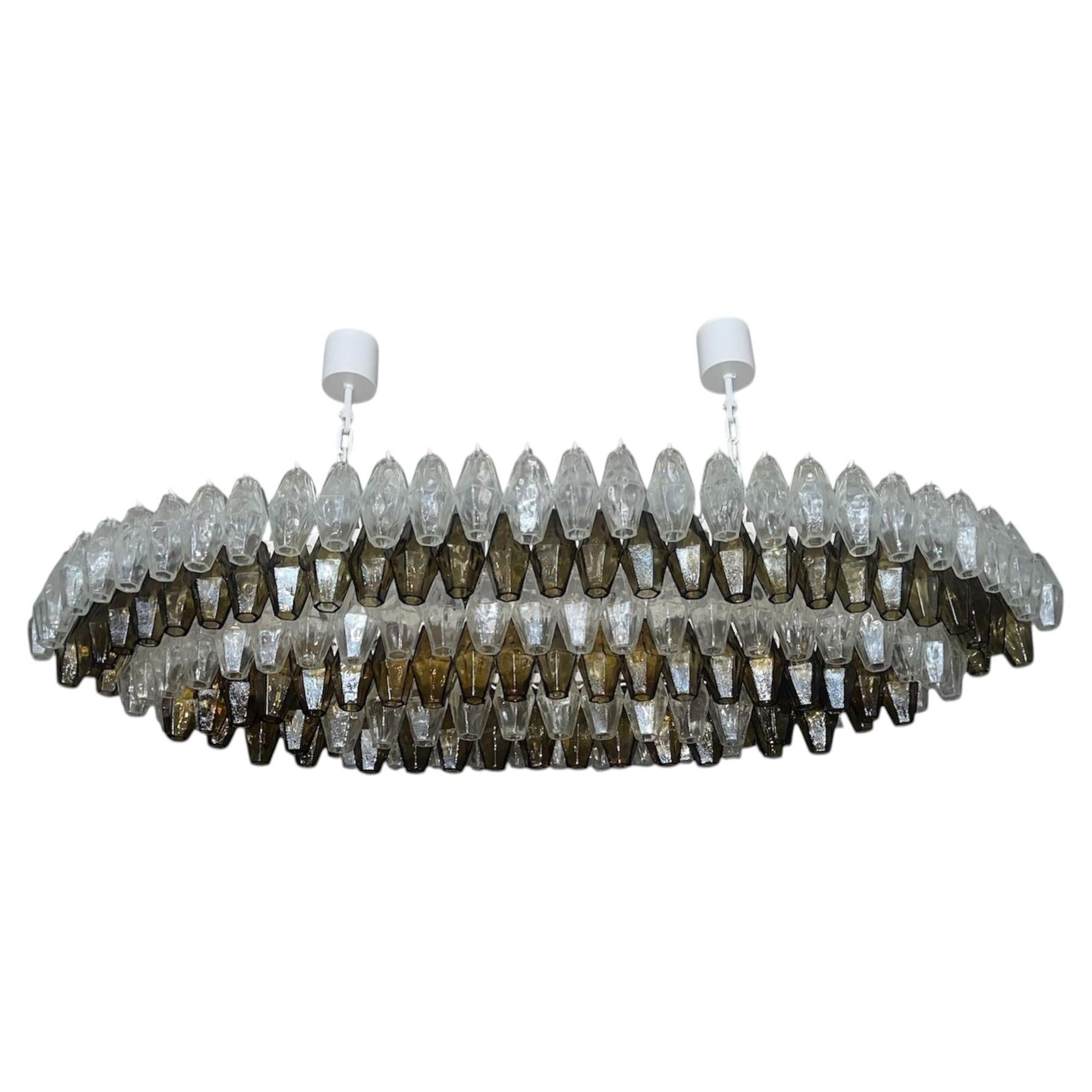 Grey & Crystal Murano Glass Poliedri Chandelier. Italy, 1980's. For Sale