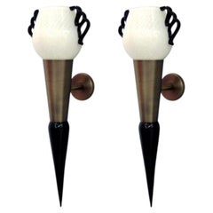 One of a Kind Pair of Italian Sconces w/ Milky White Murano Glass, 1990s