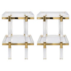 Pair of Charles Hollis Jones Lucite & Brass Two-Tier Side Tables, Late 20th C.