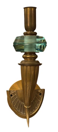 Pair Gio Ponti for Fontana Arte Style Brass & Nile Green Sconces. Italy, 1950's