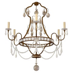 Gold Leaf Wrought Iron Rock Crystal & Citrine Fruit Chandelier Italy Mid-20th C.