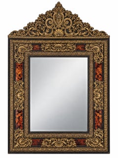 19th Century Flemish Repoussé Brass & Tortoiseshell-Pattern Mirror