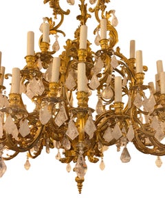 French 1880s Louis XVI 42-Light Dore Bronze & Rock Crystal Chandelier Signed B.R