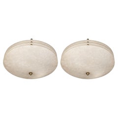 Pair of Alabaster Flush Mount Ceiling Lights. U.S.A. Mid-20th Century.