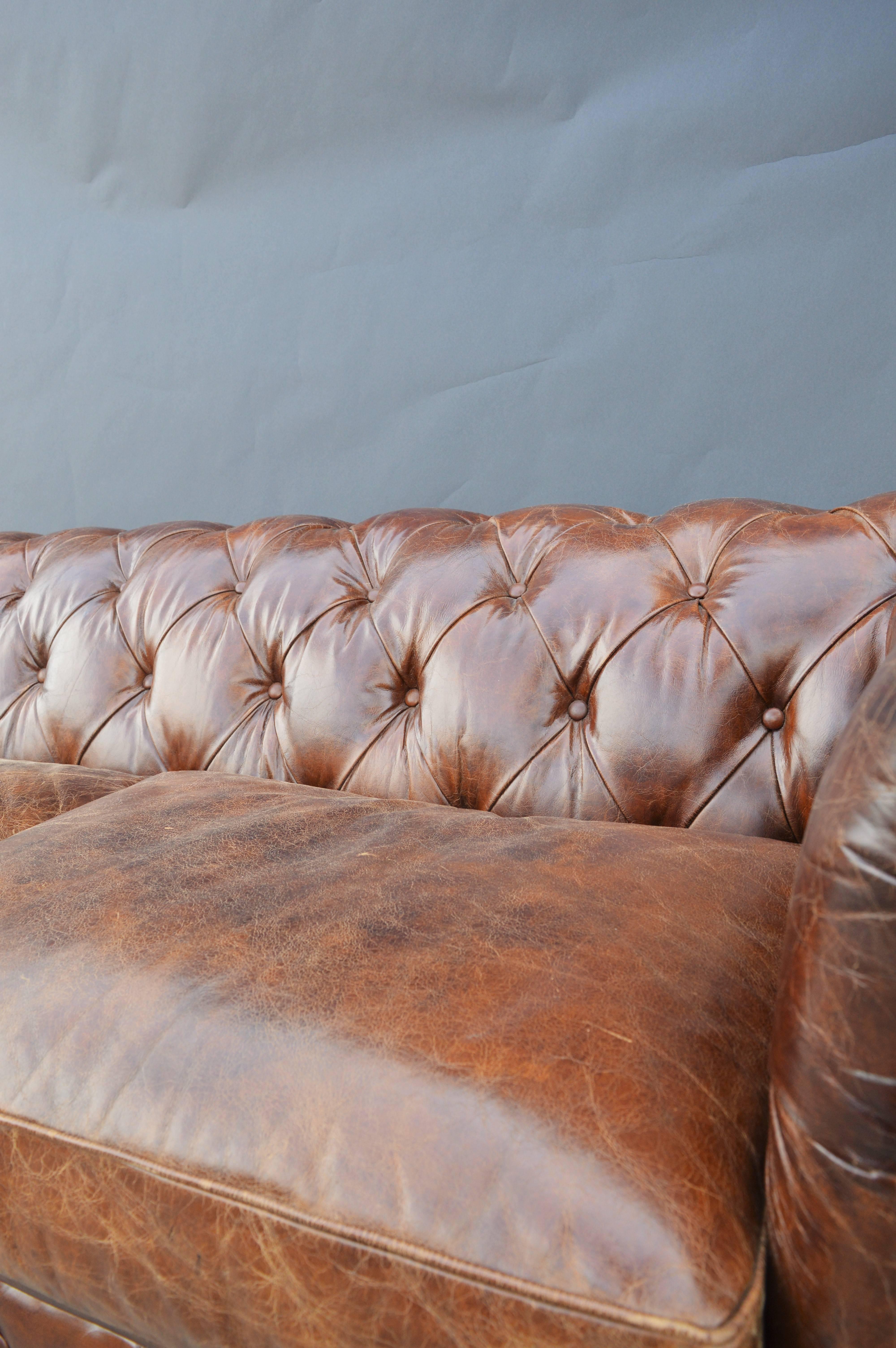 Large Leather Chesterfield Sofa In Distressed Condition In Los Angeles, CA
