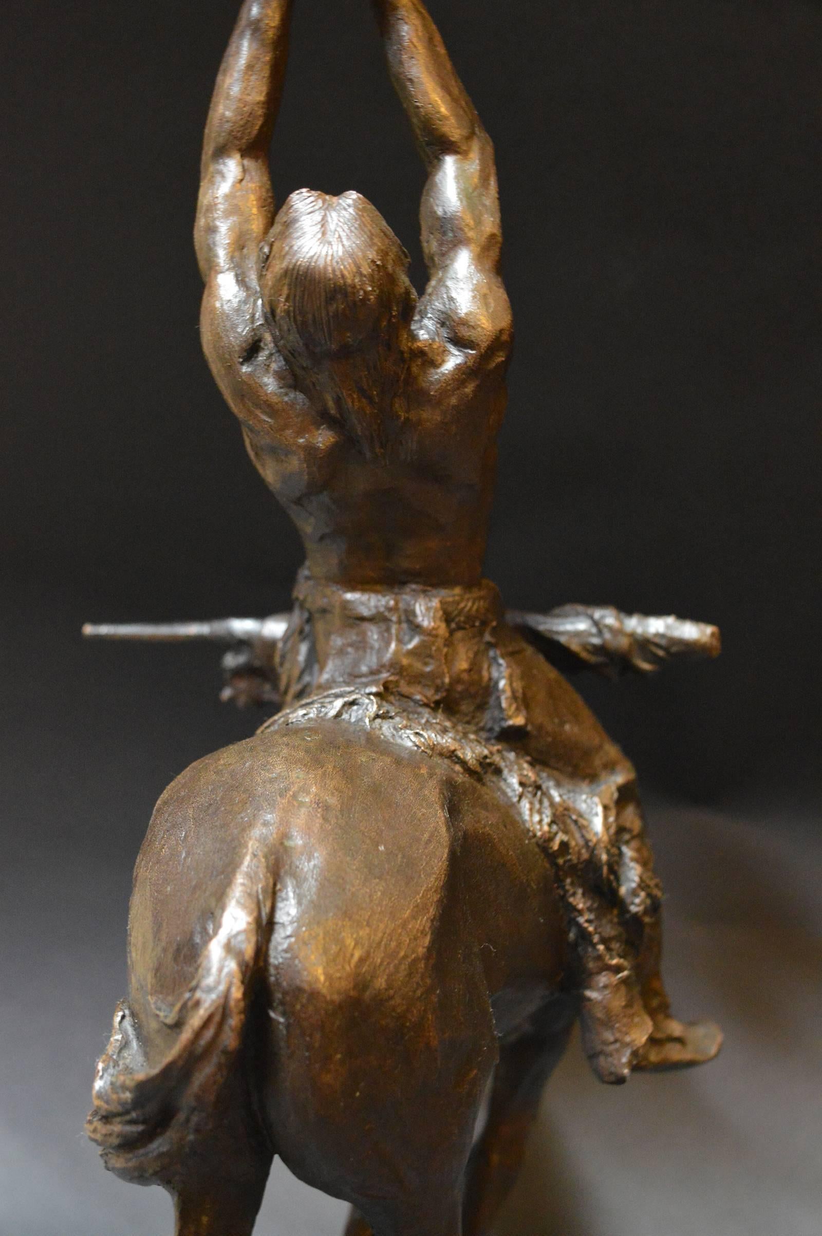 Bronze Native American Sculpture on a Horse by Buck McCain In Excellent Condition For Sale In Los Angeles, CA