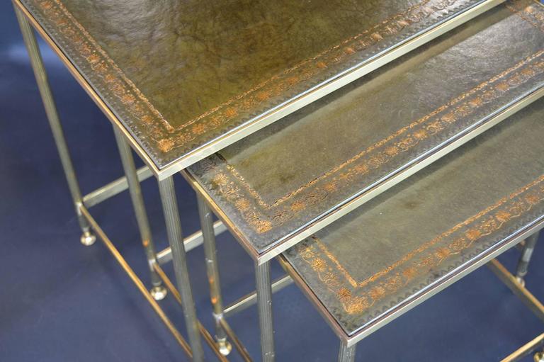 20th Century Maison Jansen Nesting Tables with Leather Tops For Sale