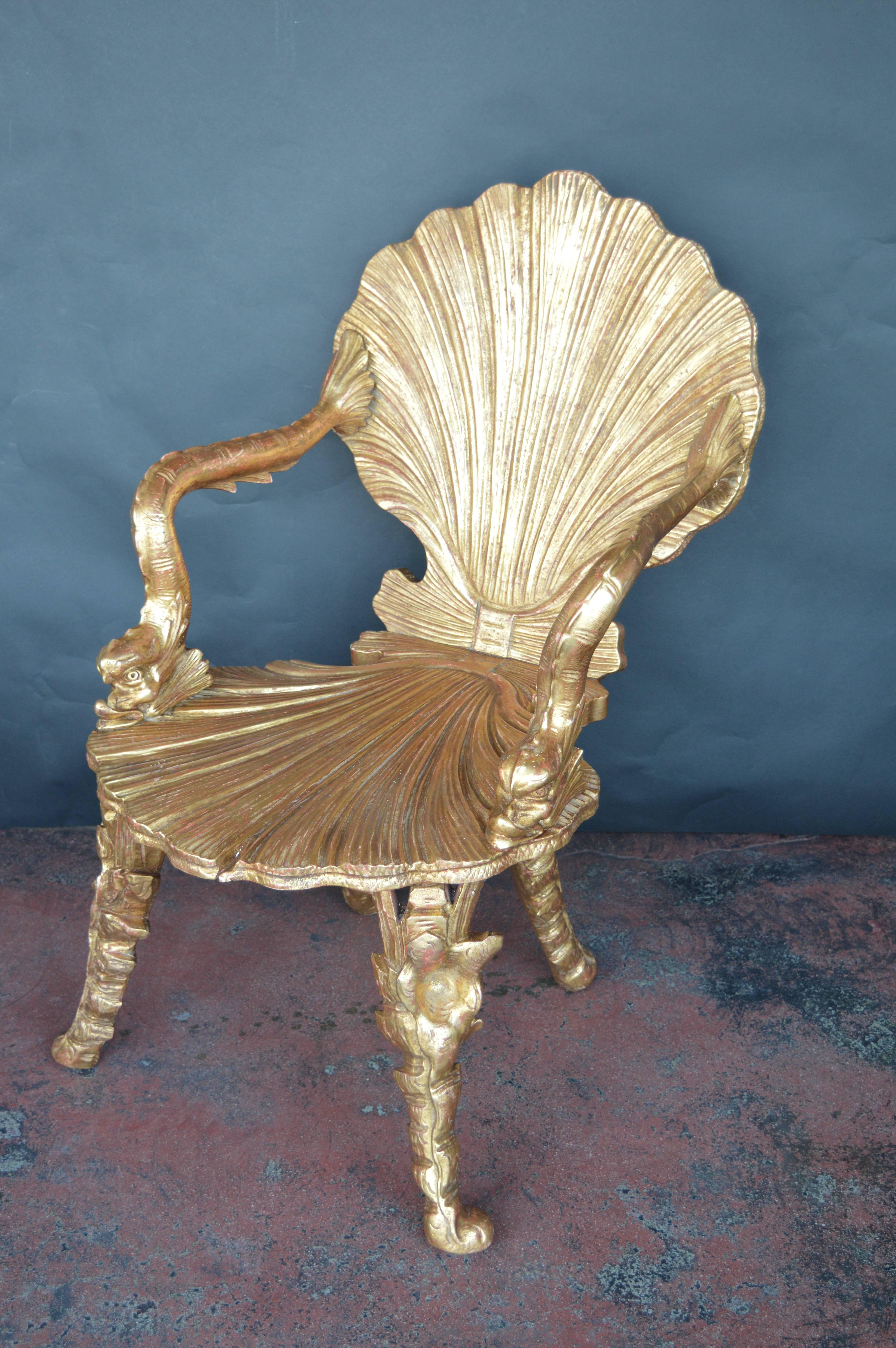Italian Two Giltwood Grotto Chairs