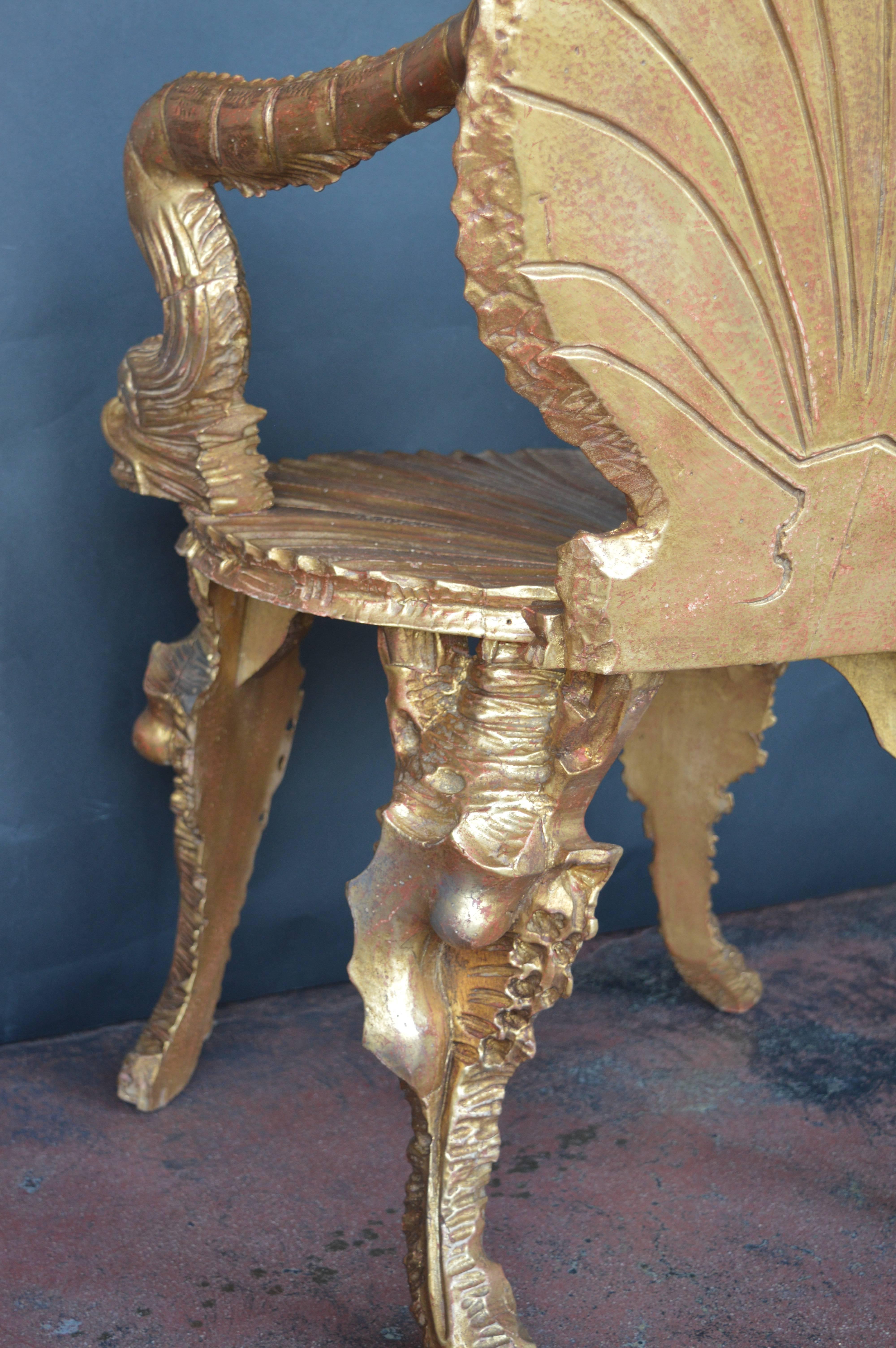 19th Century Two Giltwood Grotto Chairs