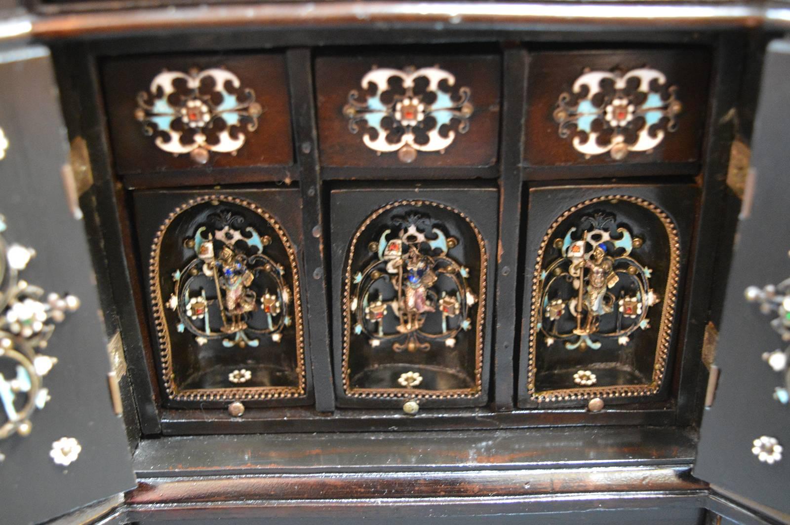 19th Century Austrian Ebony Jewelry Box Mounted in Rock Crystal with Enamel For Sale 3