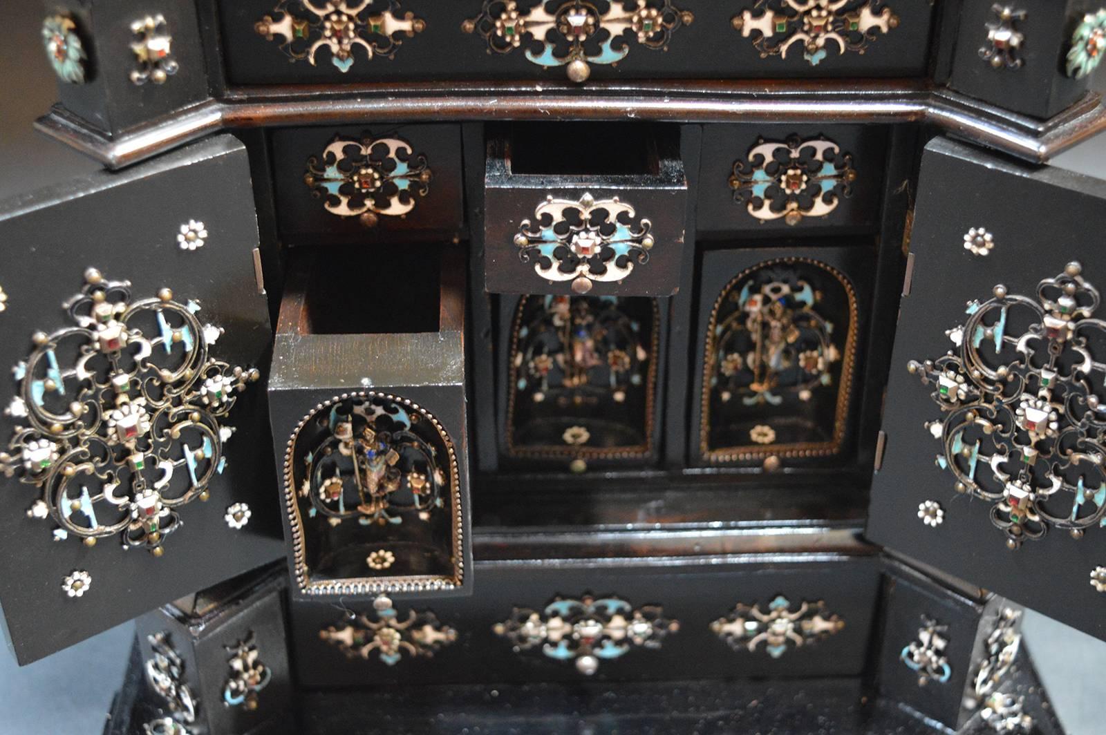 19th Century Austrian Ebony Jewelry Box Mounted in Rock Crystal with Enamel For Sale 4
