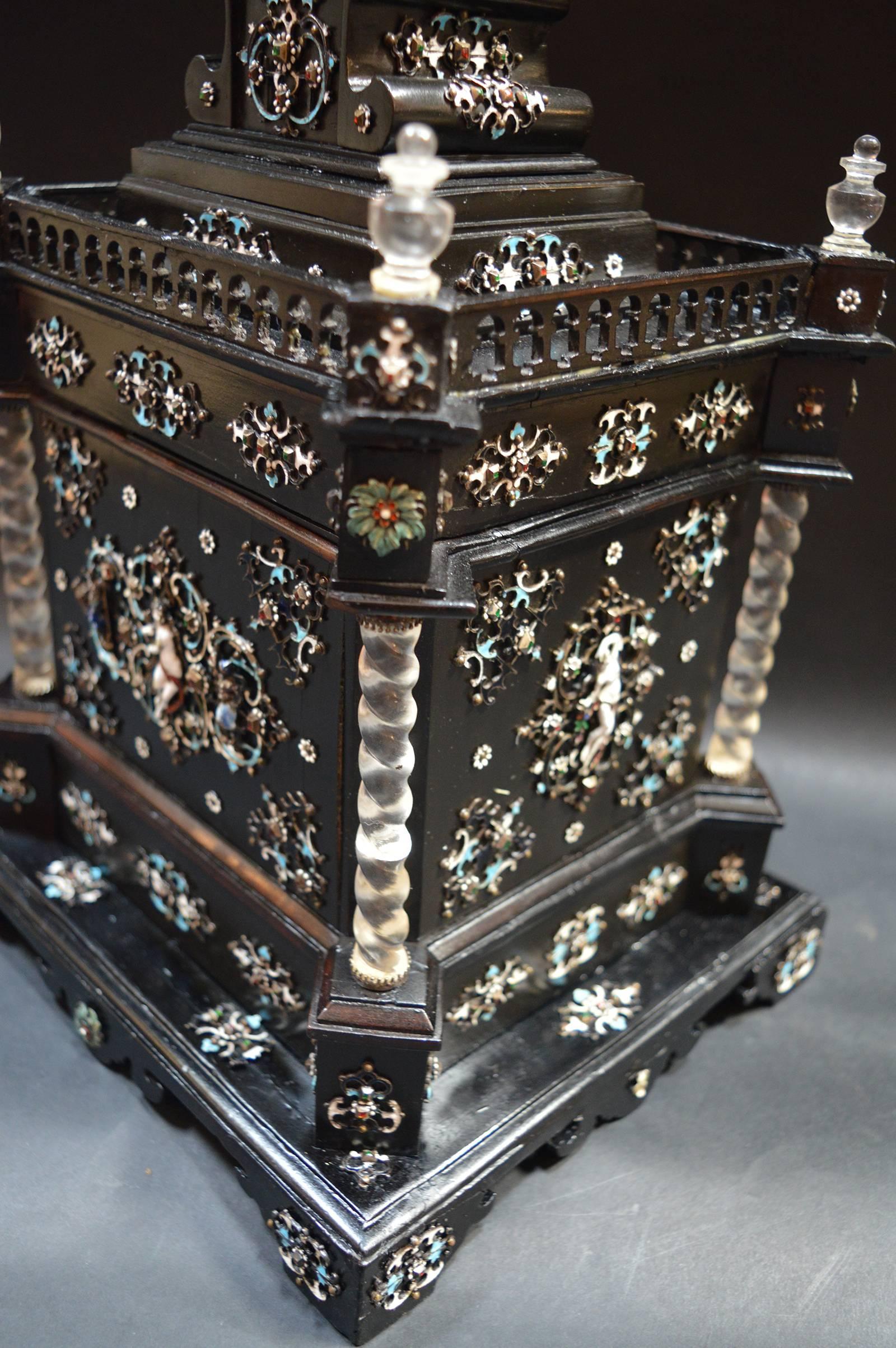 19th Century Austrian Ebony Jewelry Box Mounted in Rock Crystal with Enamel For Sale 7