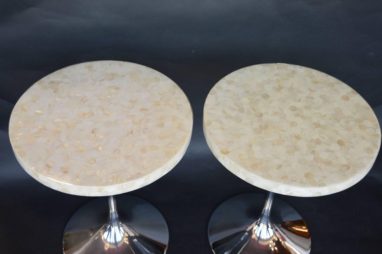 Italian Pair of Honeycomb Mother-of-Pearl Side Tables