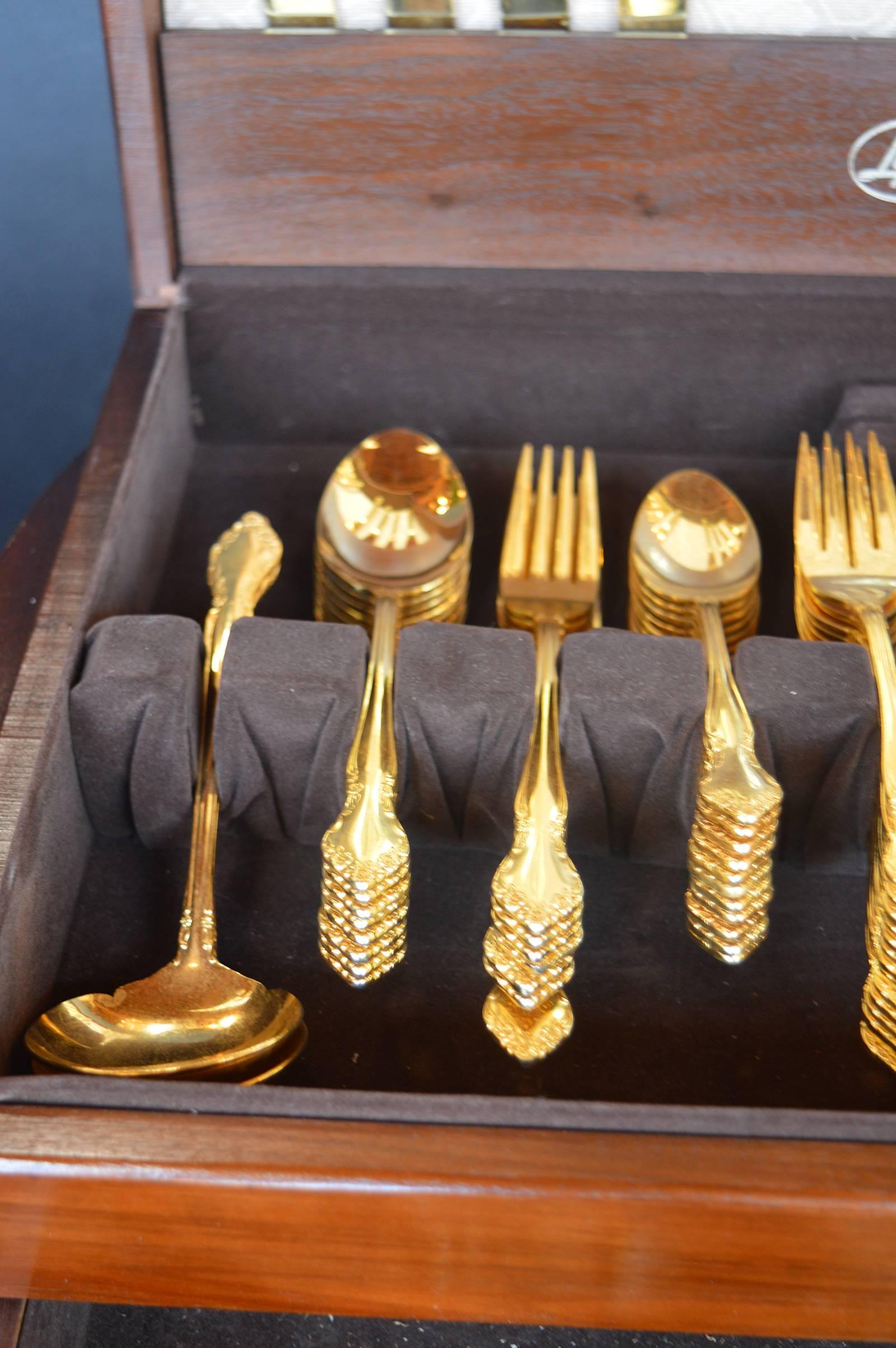 Japanese Set of Gold Plated Flatwear For Sale