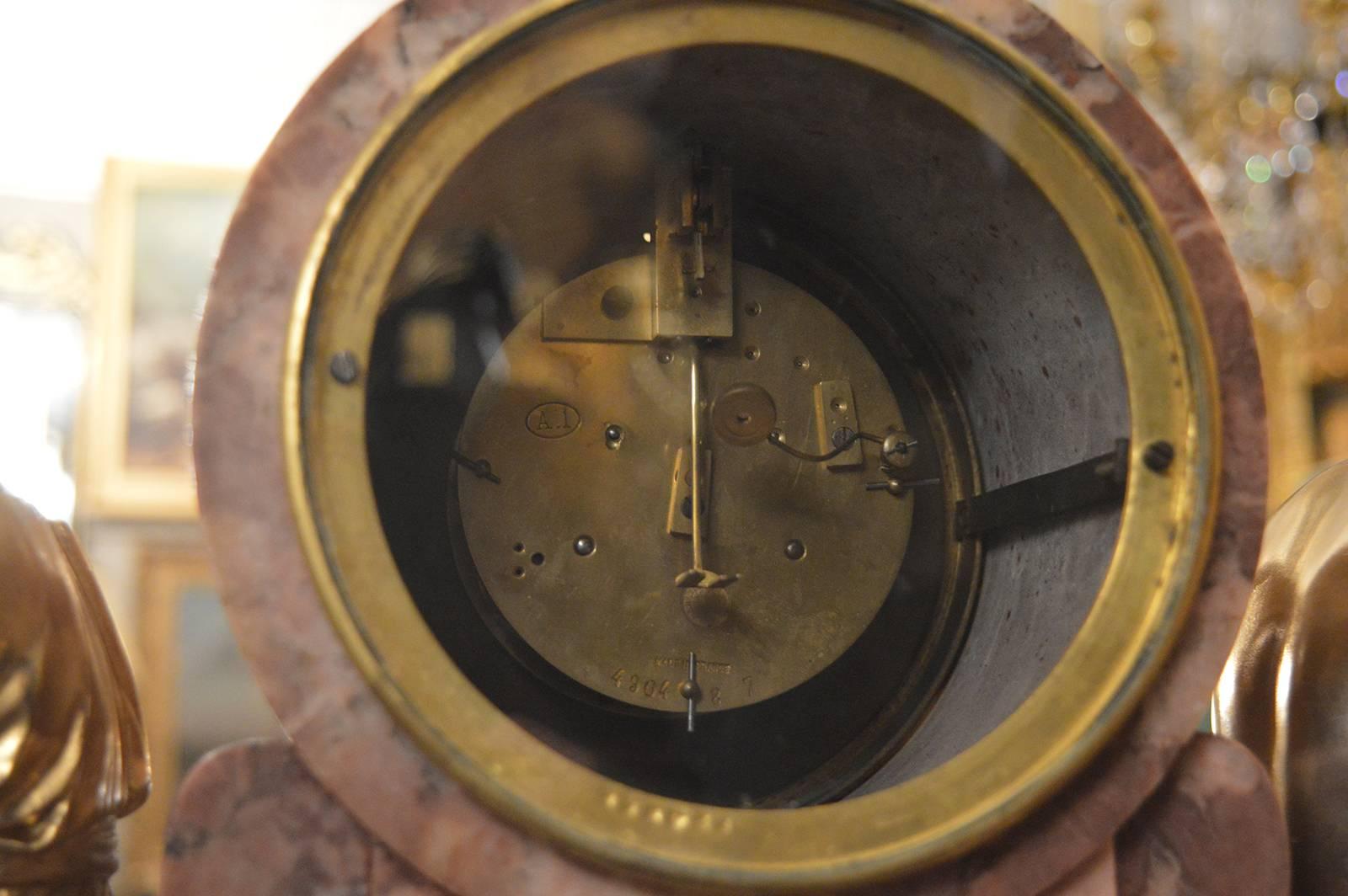 19th Century Gilt Bronze Ormolu and Marble Clockset 2