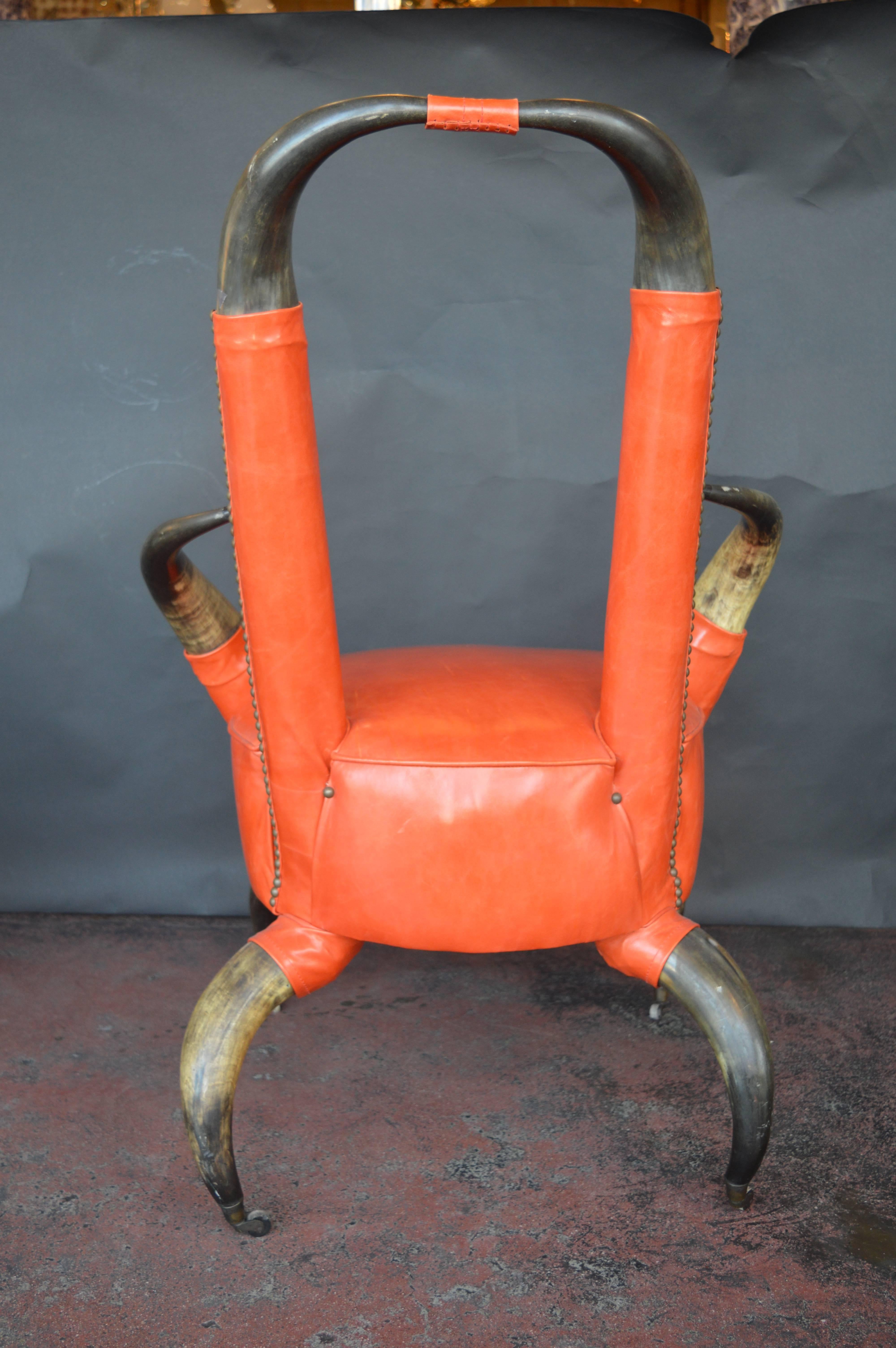20th Century Cow Horn Chair with Ottoman For Sale