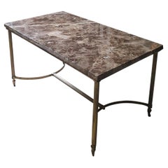 Vintage 20th Century Brass and Bronze Coffee Table with Maron Imperial Marble Top