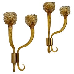 Extra large Murano Glass Palazzo wall sconces in Amber and Cristallo