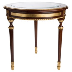The Ashford carved hardwood Table, Mahogany and Gold Leaf Finish and Glass Top
