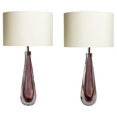 Mouth blown Sommerso Murano Glass Table lamps in Cristallo and Amethyst glass