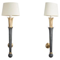Handcrafted Wrought Iron Torchere Wall Sconce in Lead Black & 24CT Gold Leaf