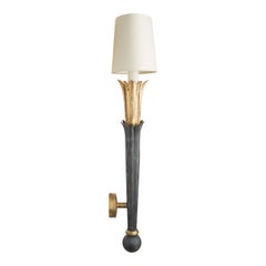 Handcrafted Wrought Iron Torchere Wall Sconce in Lead Black & 24CT Gold Leaf