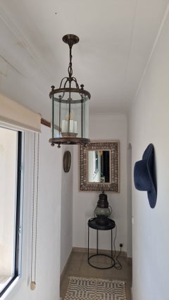 Handmade Brass cylindrical Hall Lantern with curved Glass panels a 4