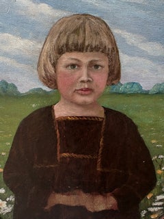Early 20th Century German Child Portrait, Oil on Board, Carved Jugendstil Frame